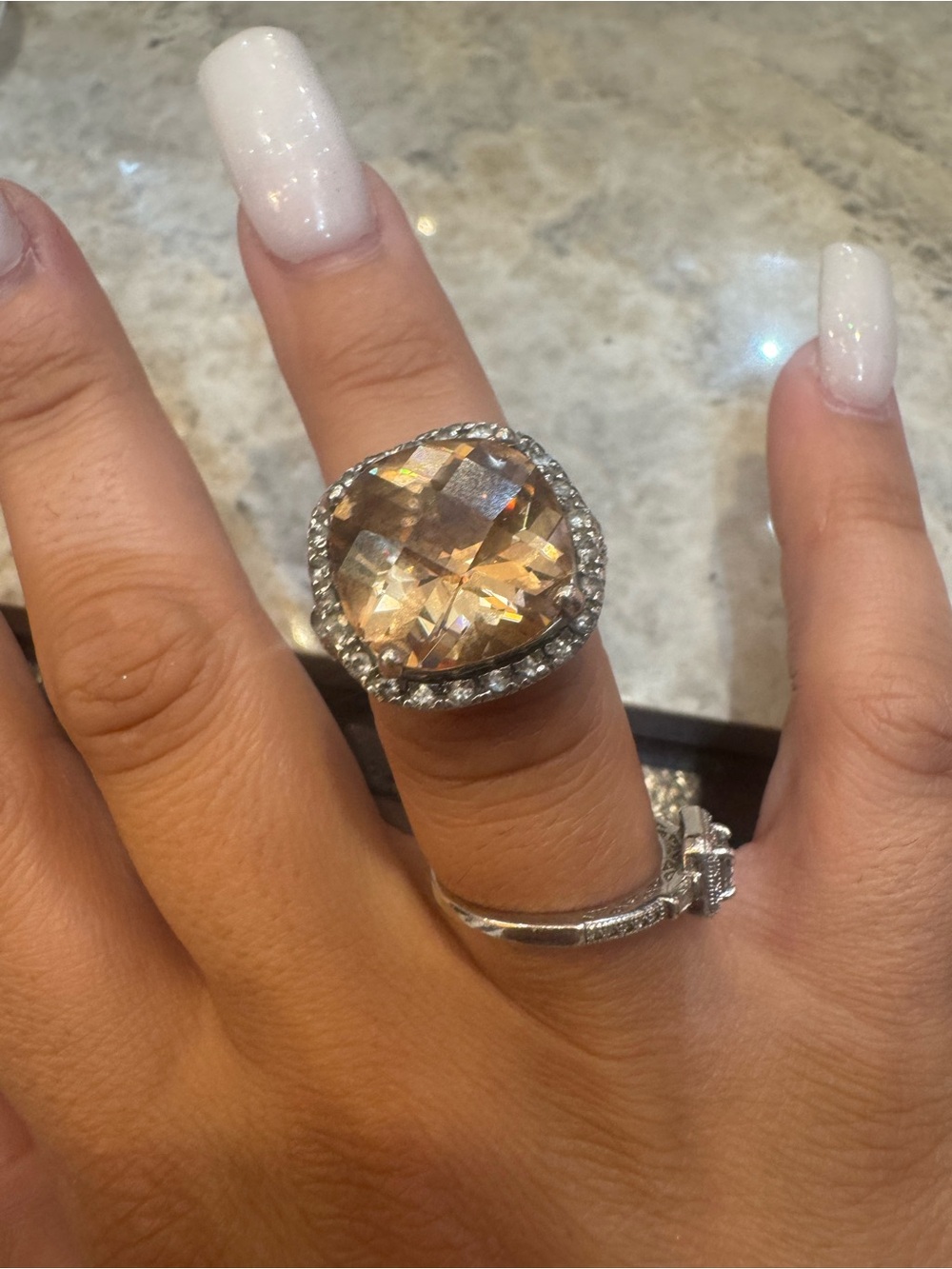 Champagne Crystal Halo Cocktail Ring - Women Jewelry